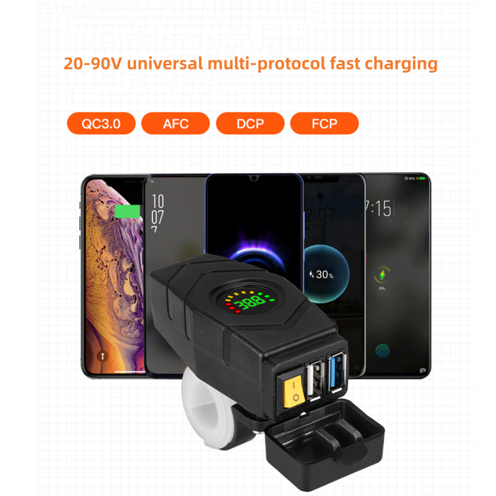 Handlebar USB Charger 24V 36V 48V 60V QC3.0 Fast Charging Adapter Phone y