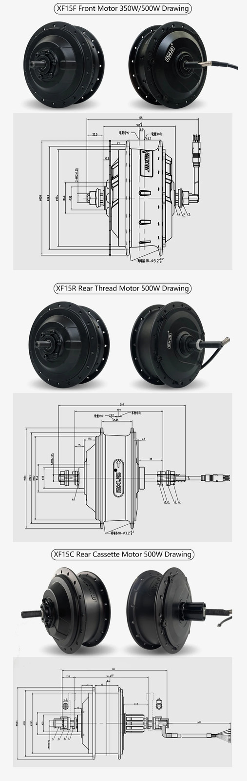 Ebike Front Hub Motor 250W 350W 500W Rear Freewheel/Cassette Brushless Hub Motor