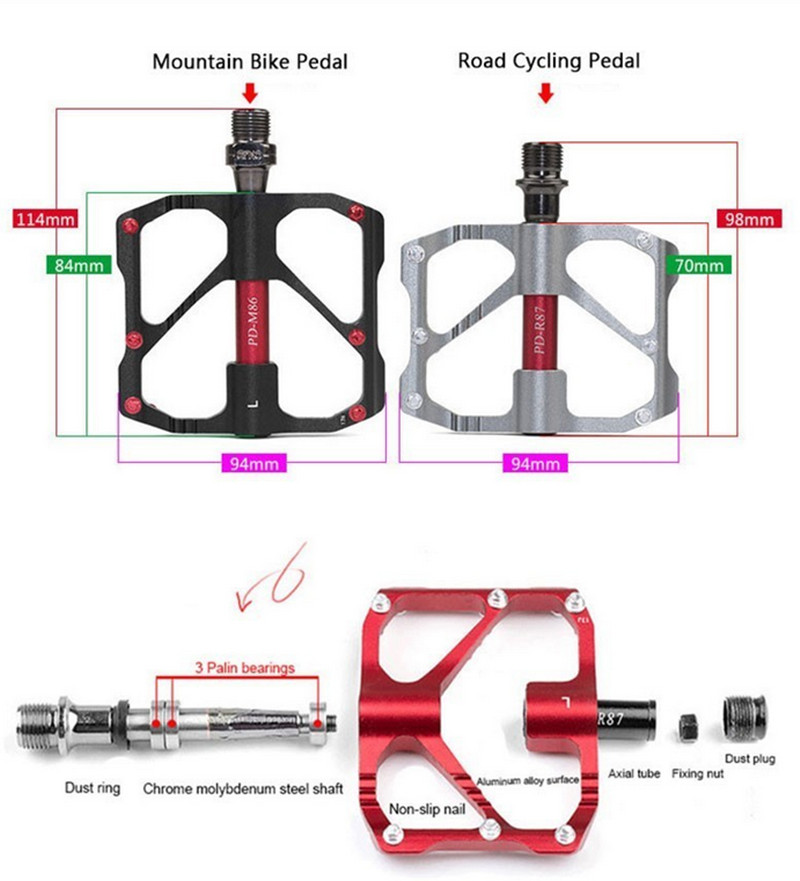 PROMEND 190g Carbon Titanium 3 Bearing Bicycle Pedals MTB Road Bike Pedals 9/16″