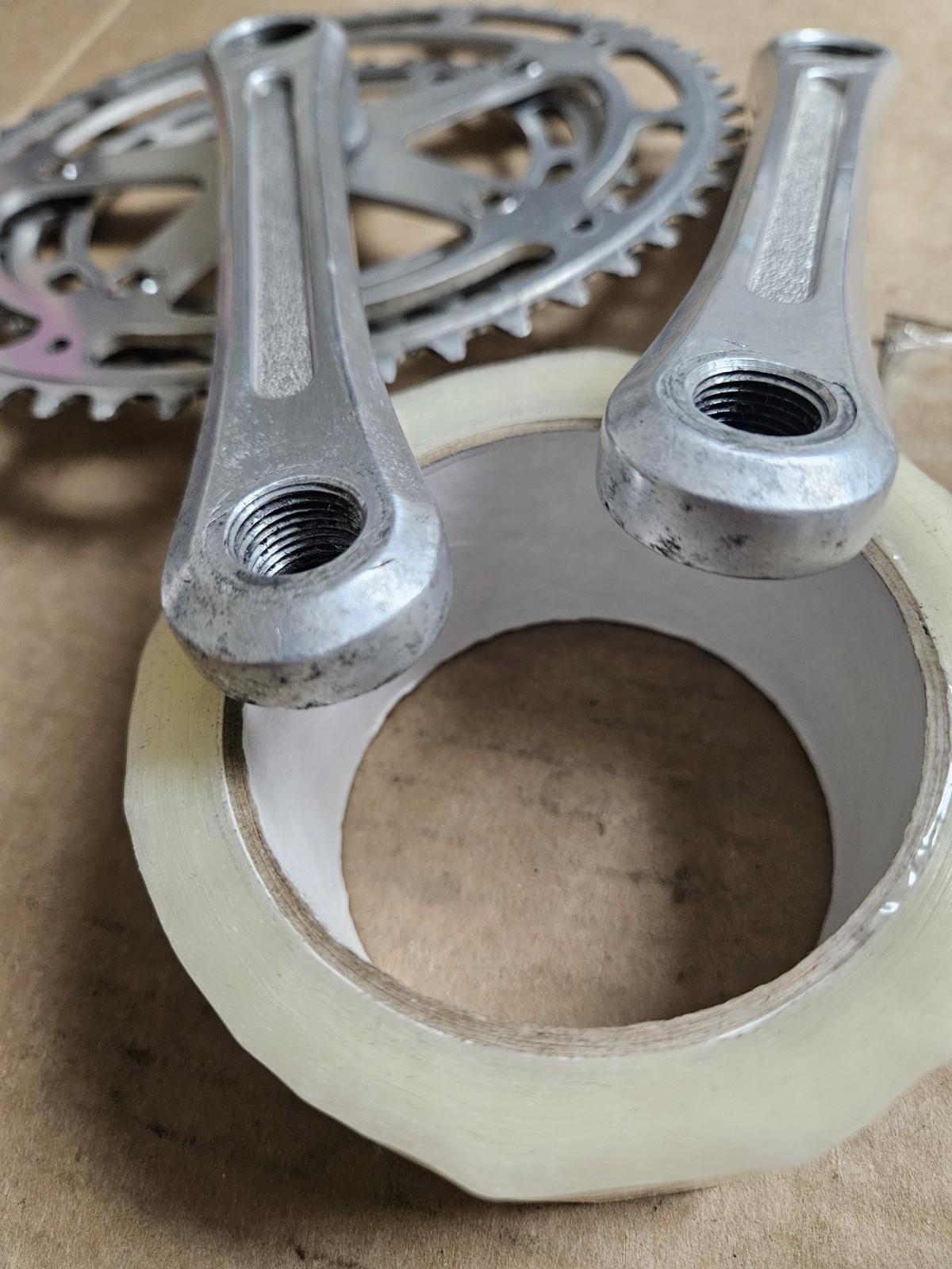 1980 Takagi Tourney Crankset, double 52/40T, 170mm, 130 BCD, square taper, used