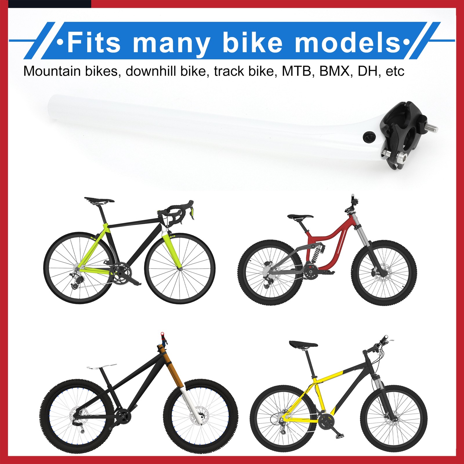 Bike Seat Post 27.2x350mm Lightweight Saddle Post Seat Tube White Carbon Fiber