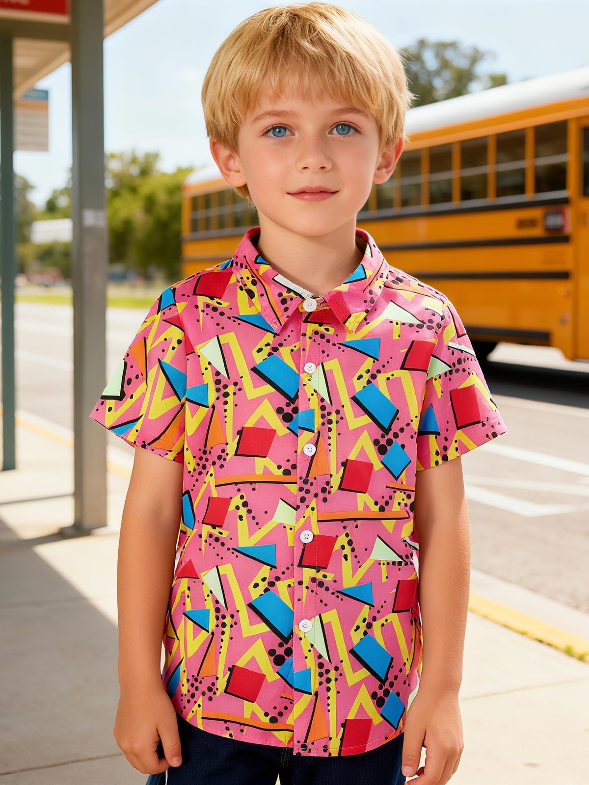 uideazone Little Boys Hawaiian Button Down 5-6 Years, A1-retro 80s 90s-1