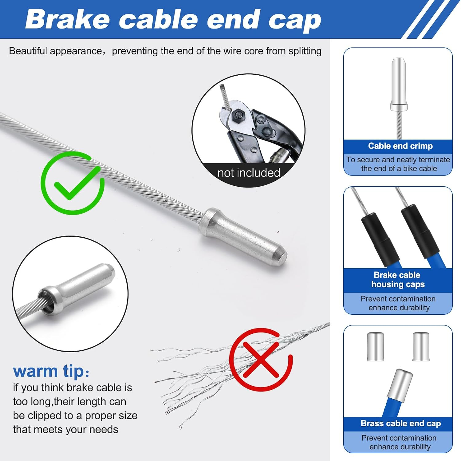 BMX Bike Gyro Brake Cables Kit – 1 Set Front + Rear (Upper + Lower) with Spinner