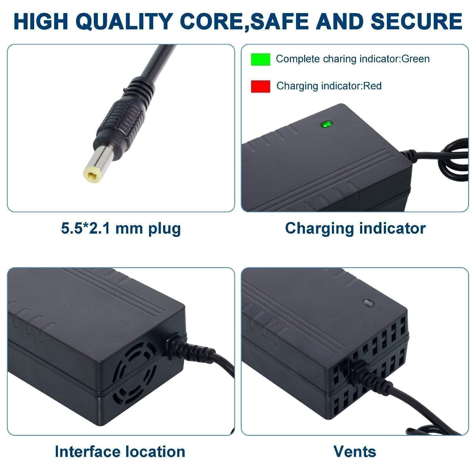 54.6V 5A Smart Charger DC 5.5×2.1mm Plug for 48V Electric Bicycle Li-ion Battery