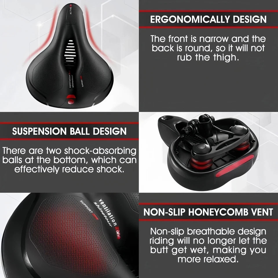 For bike Extra Wide Big Bum Bike Saddle Seat Bicycle Gel Pad Soft Comfort US