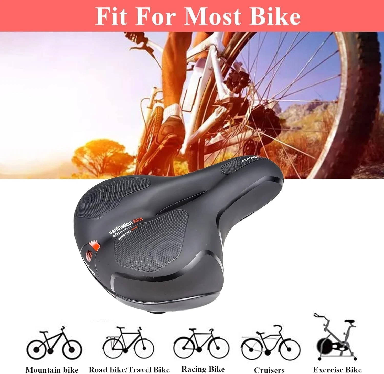 Extra Wide Big Bum Bike Bicycle Saddle Seat Gel Cushion Sporty Soft Comfort Pad