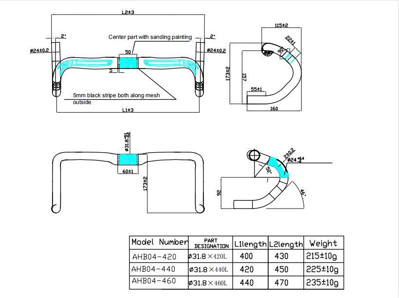 Road Bar Bike Full Carbon Handlebar 31.8mm 225g 3K woven AHB04 440mm/460mm USA