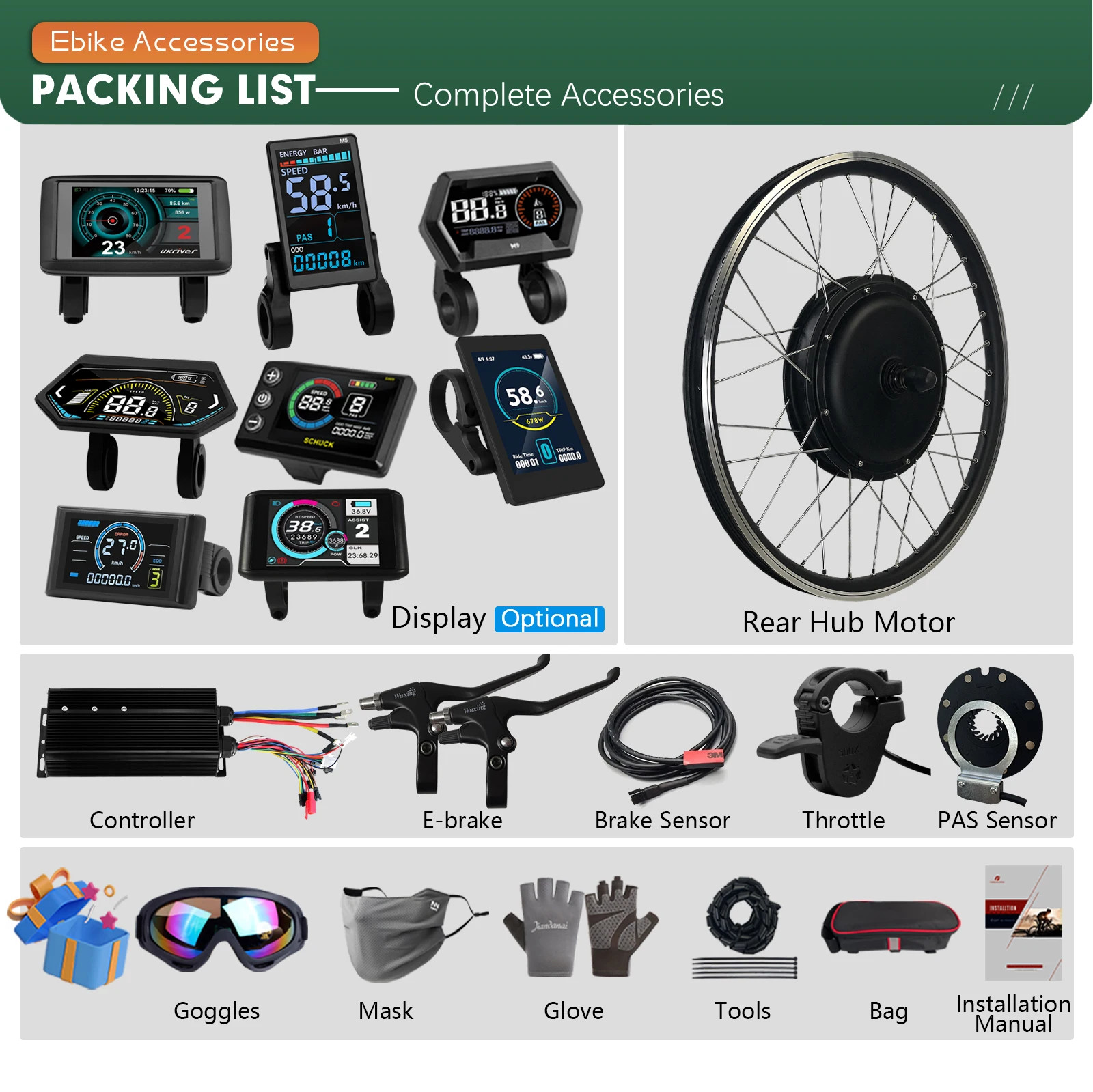 Ebike Bicycle Conversion Kit 72V 3000W Rear Rotate Hub Motor Wheel 20-29In 700C