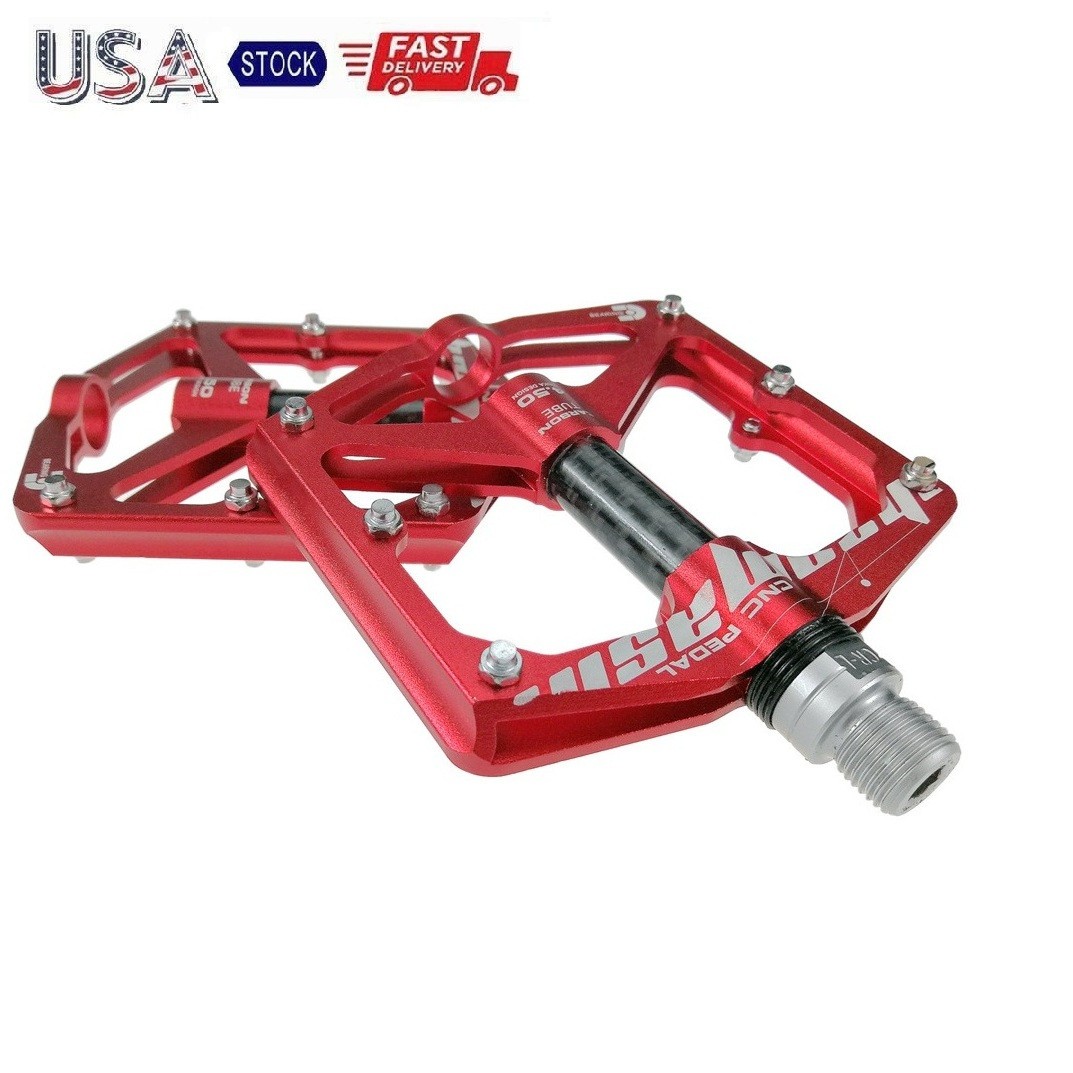 Aluminum Carbon Road MTB Mountain Bike XC Bicycle Pedal Bearing Flat Pedals Red