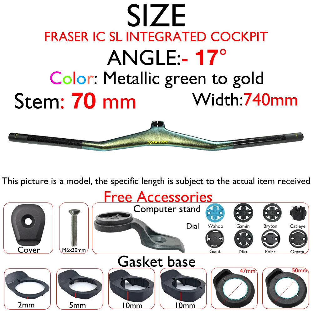 -17° Carbon Mountain Bike Integrated Handlebar 28.6mm with Bike Computer Mount