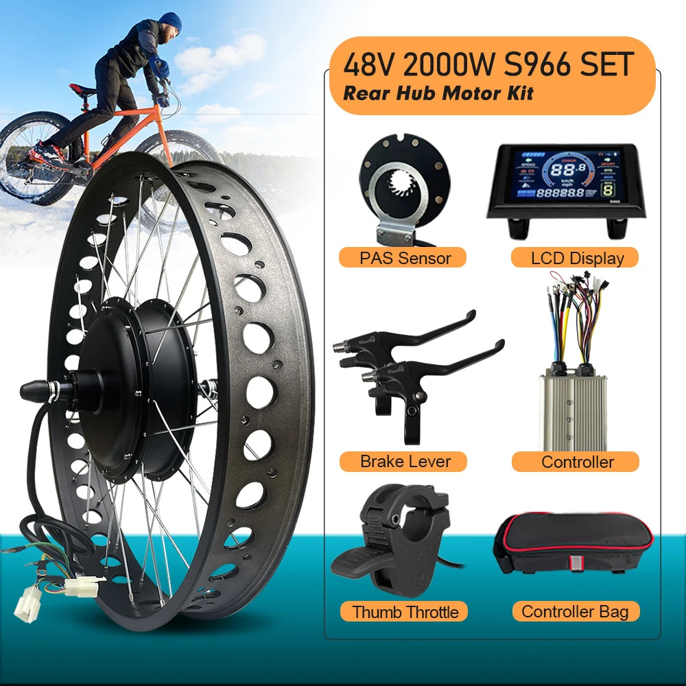 48V 2000W EBike Fat Tire Conversion Kit 4.0Tyre Rear Hub Motor Wheel Snow Bike