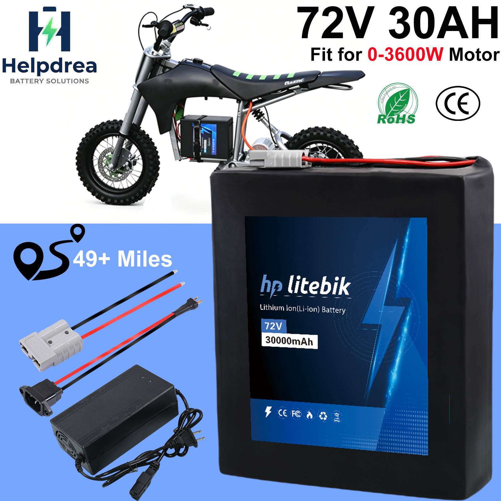72V 30AH Ebike Lithium Battery BMS for Electric Bike 3600W Motors Anderson plug