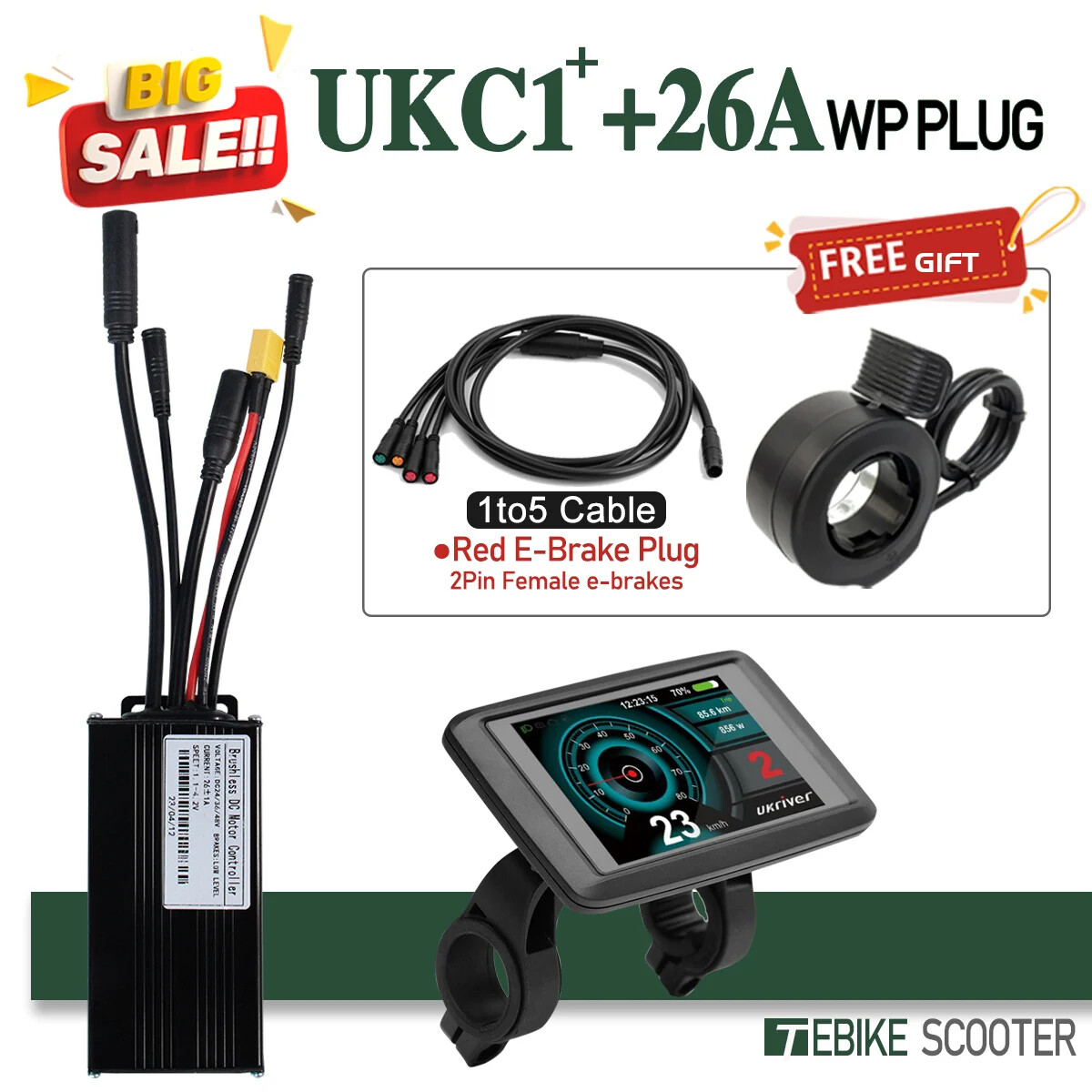 Electric Bike Sinewave 3 Mode Controller 17A 26A 30A 40A with Color UKC1 Display