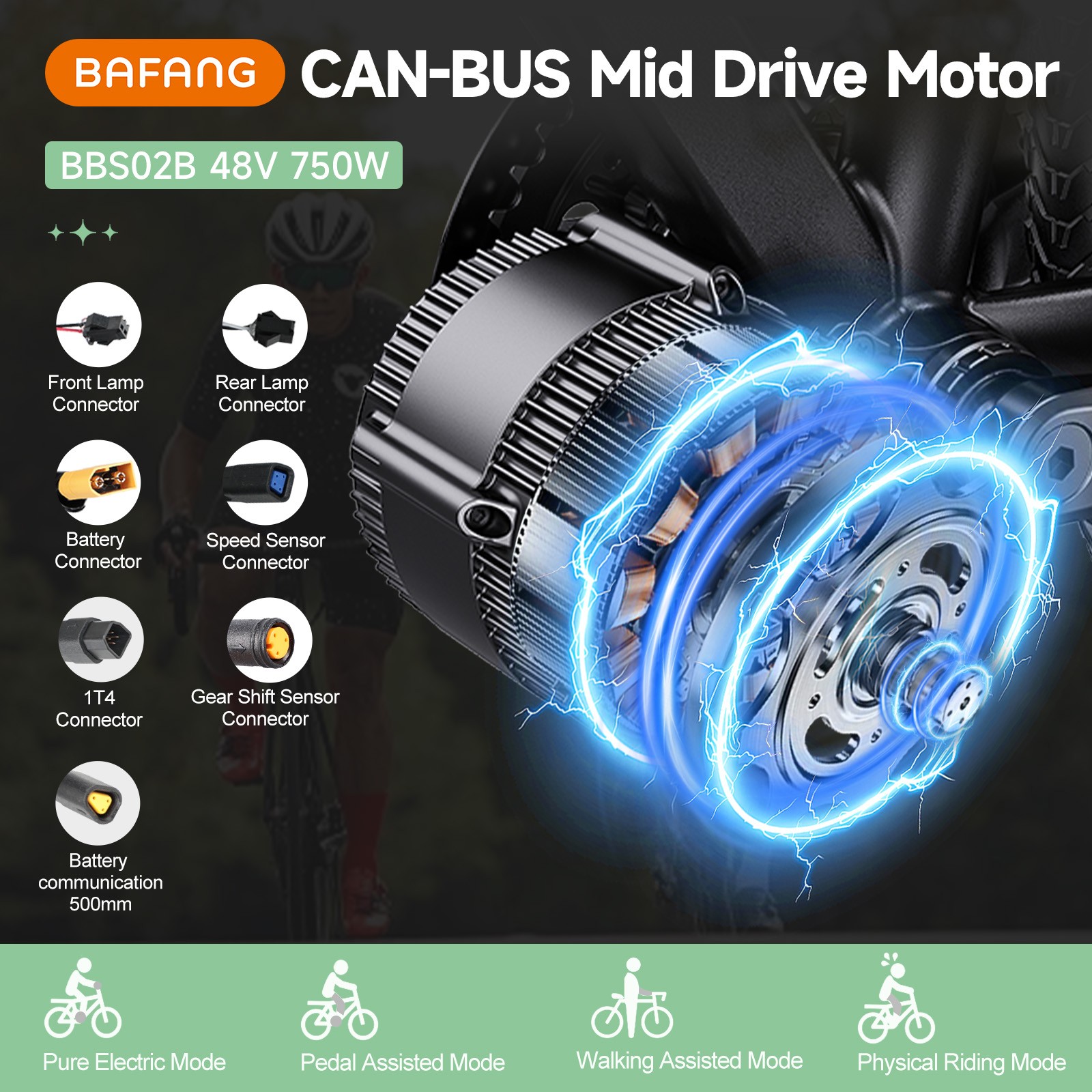 48V750W68-73MM BAFANG BBS02B Mid Drive Motor Kits Ebike DIY Conversion Kit USA