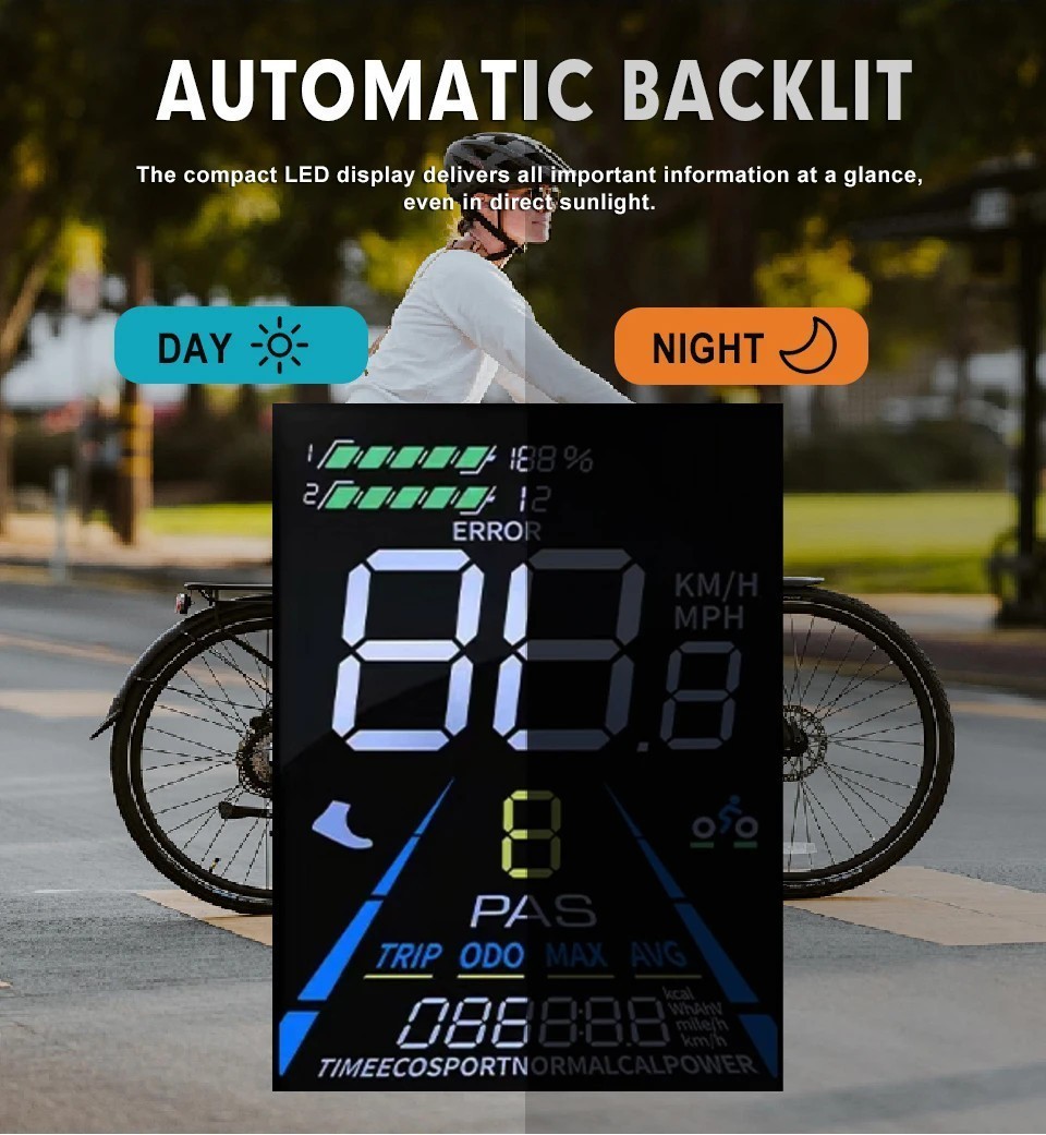 24-72V S-100 LCD Color Display Power Speed Panel Meter w/NFC for Electric Bike