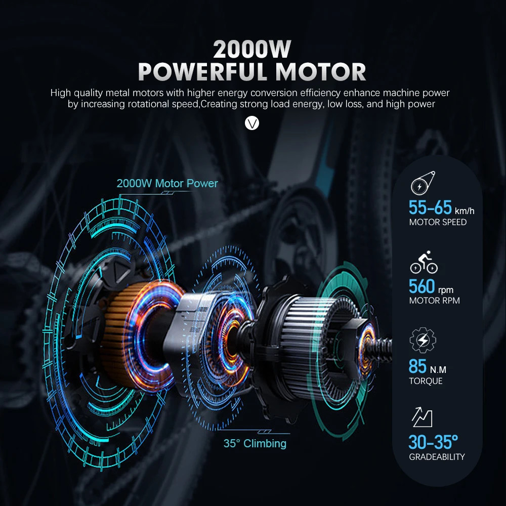 Mountain Electric Bike Conversion Kit 48V 2000W Brushless Rear Hub Motor Wheel