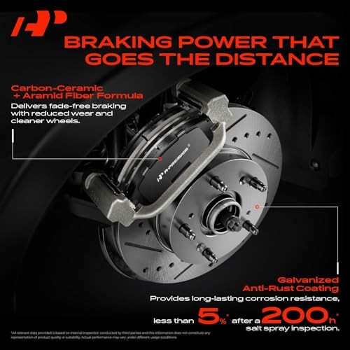 12.01 inch (305mm) Front Drilled and Slotted Disc Brake Rotors + Ceramic Pads