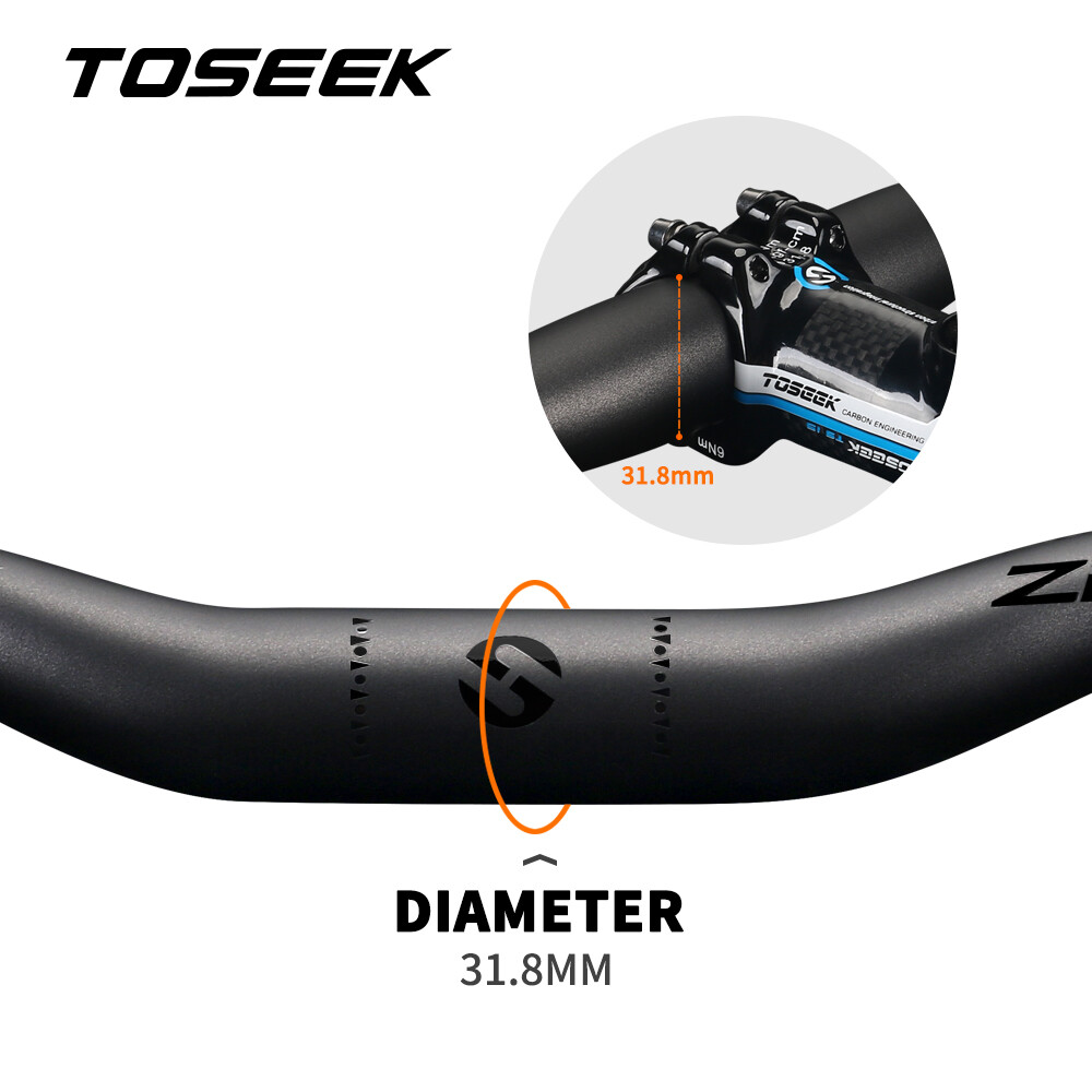 TOSEEK Carbon Fiber Flat Bar Rise Bar XC Mountain Bike Handlebar 31.8*600-760mm