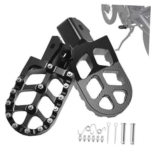 Black CNC Dirt Bike Foot Pegs – Wider Electric Bike Footpegs with Springs