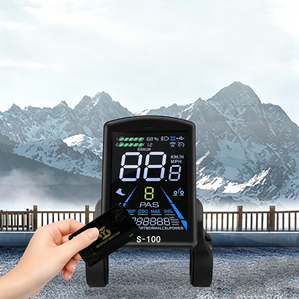 24-72V S-100 LCD Color Display Power Speed Panel Meter w/NFC for Electric Bike