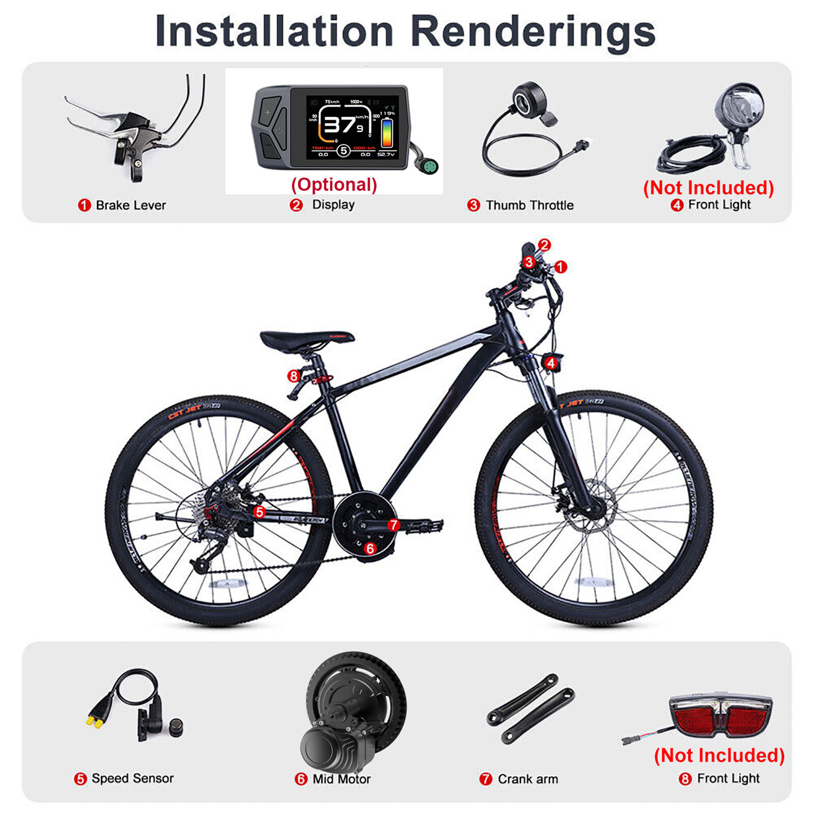 48V500W Tongsheng Mid Drive Motor Kit TSDZ2B Torque Sensor Electric Bicycle Kits