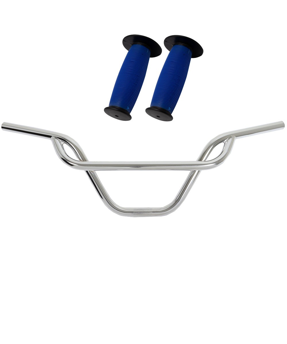 PRO+ 325 Chrome Handlebar & Blue/Black Mushroom Grips