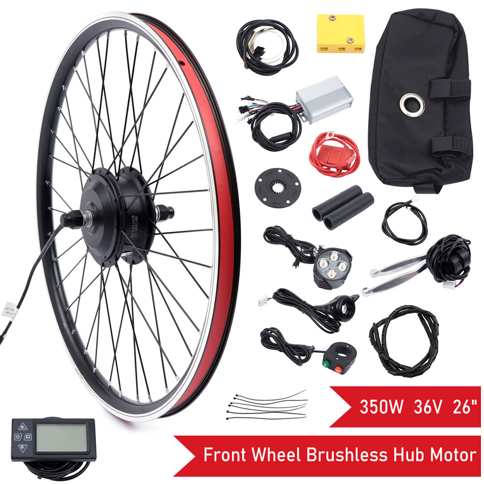 26″ 350W 36V Electric Bicycle Front Wheel Hub Motor E Bike Conversion Kit LCD