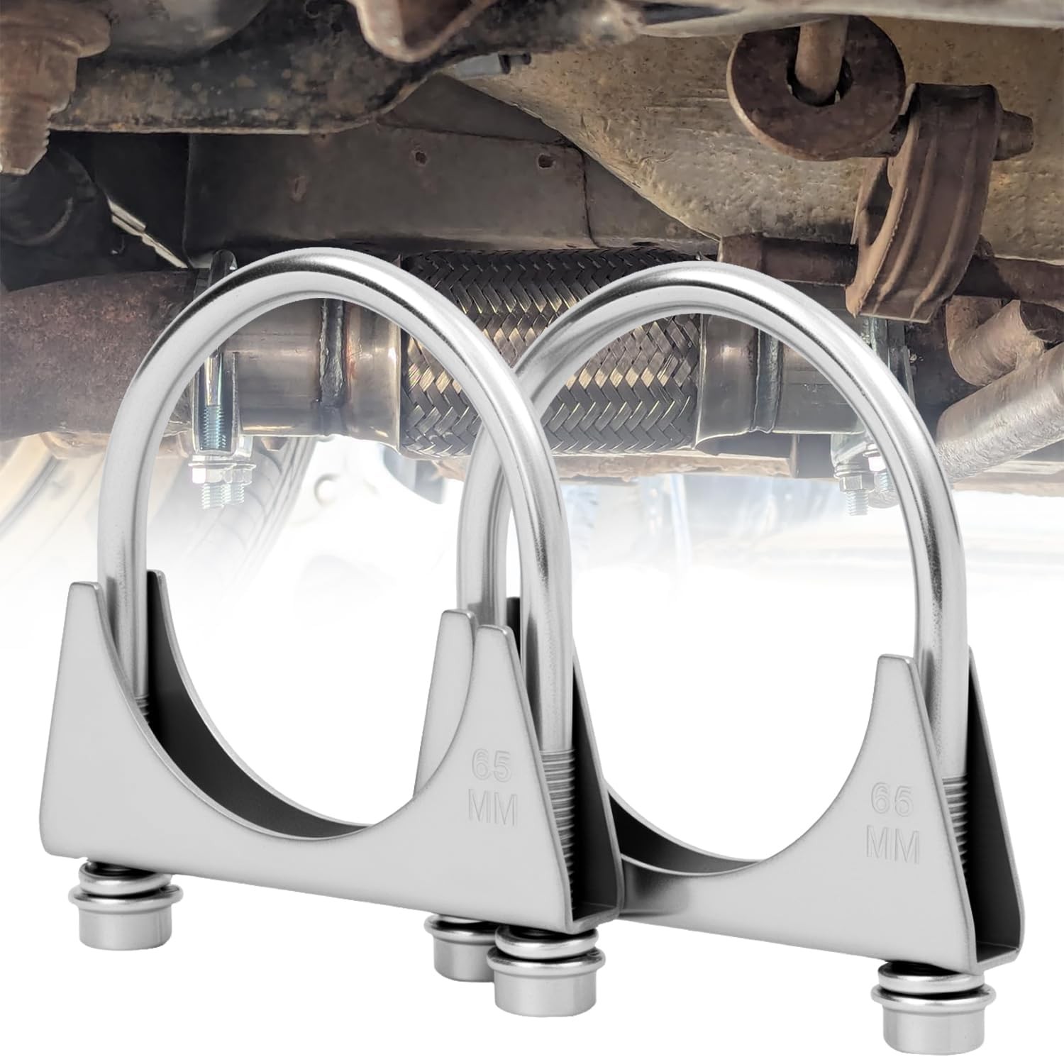 2.5″ U-Bolt Muffler/Exhaust Clamp, Heavy-Duty Stainless Steel, 2 Pack