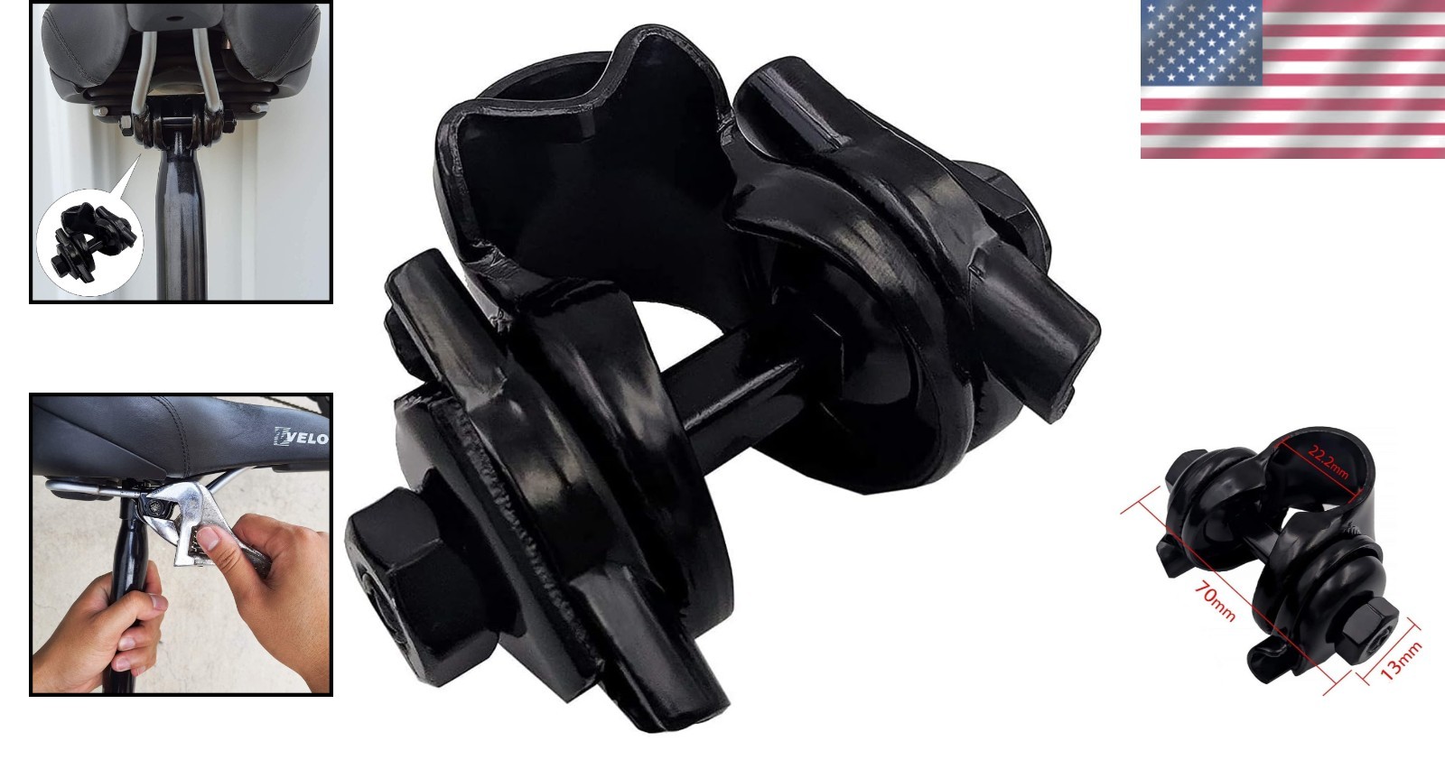 Sturdy Black Bike Seat Clamp – Ideal for Standard Rail Saddles, Compact Size