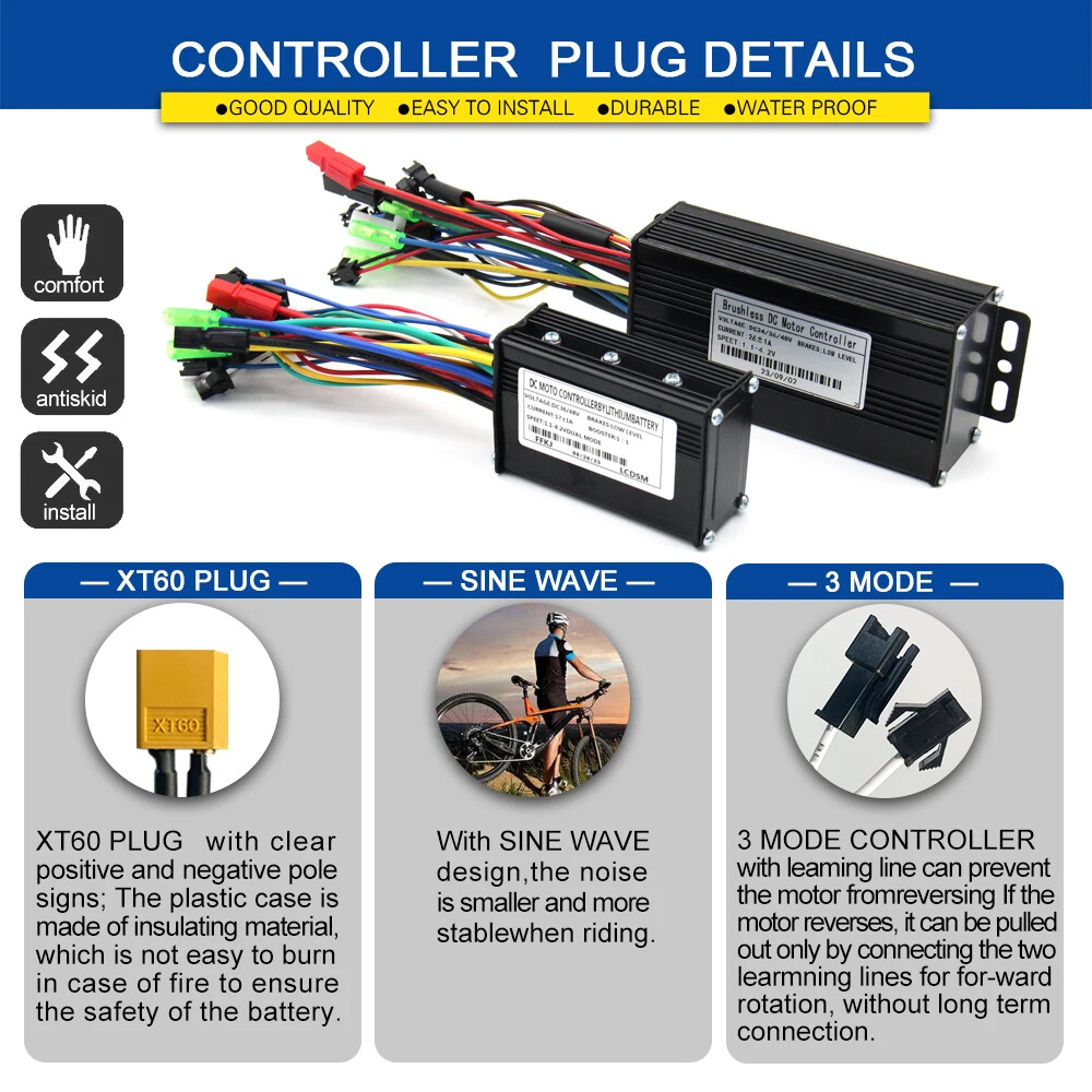 Ebike Sine Wave Controller 36V 48V 52V 40A with S866 S966 LCD Color Display