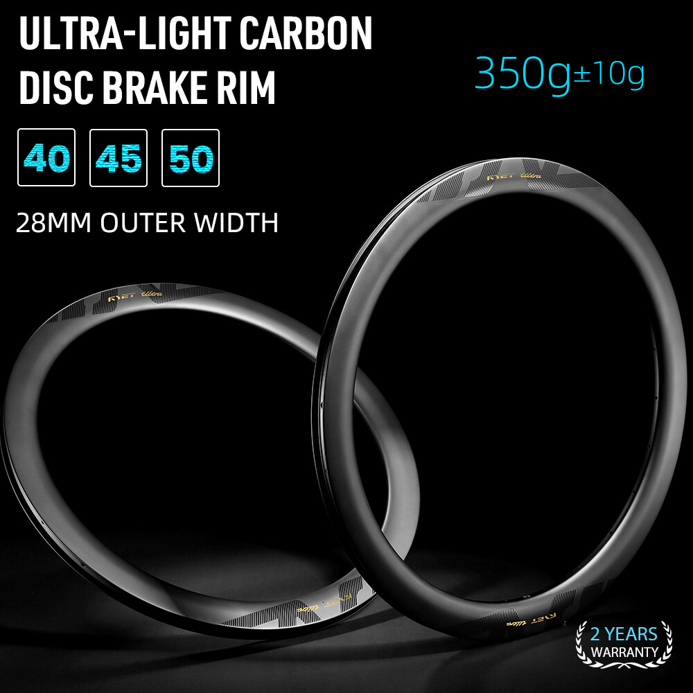 RYET Carbon Disc Rim 40/45/50mm 28mm Road Bike Tubeless 24H 350-375g Super Light