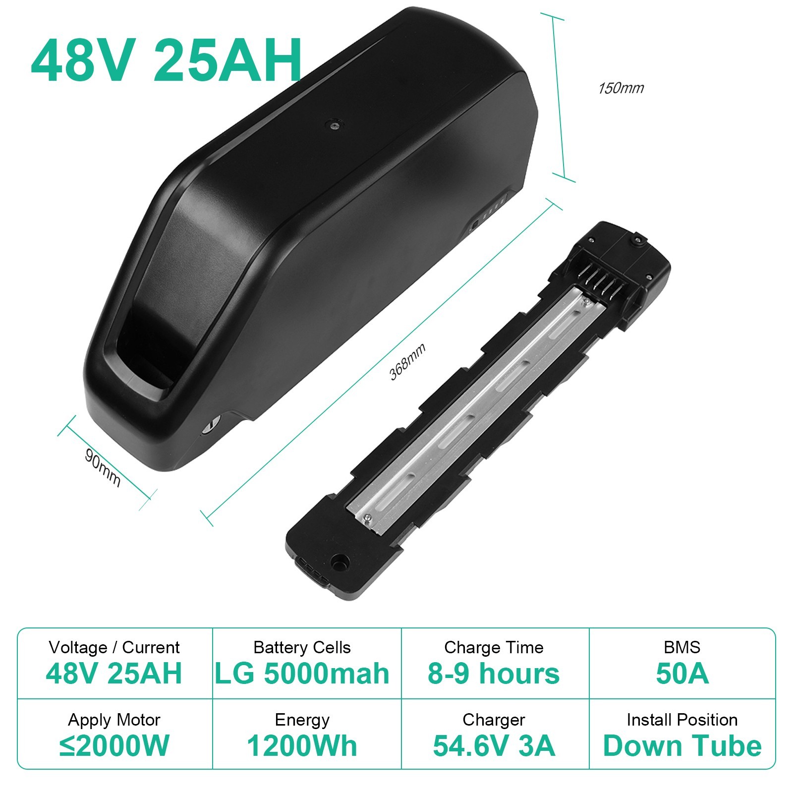 48V 52V 60V 13Ah~26AH Ebike Li-ion Battery DP Pack for 250W-2000W Electric Bike