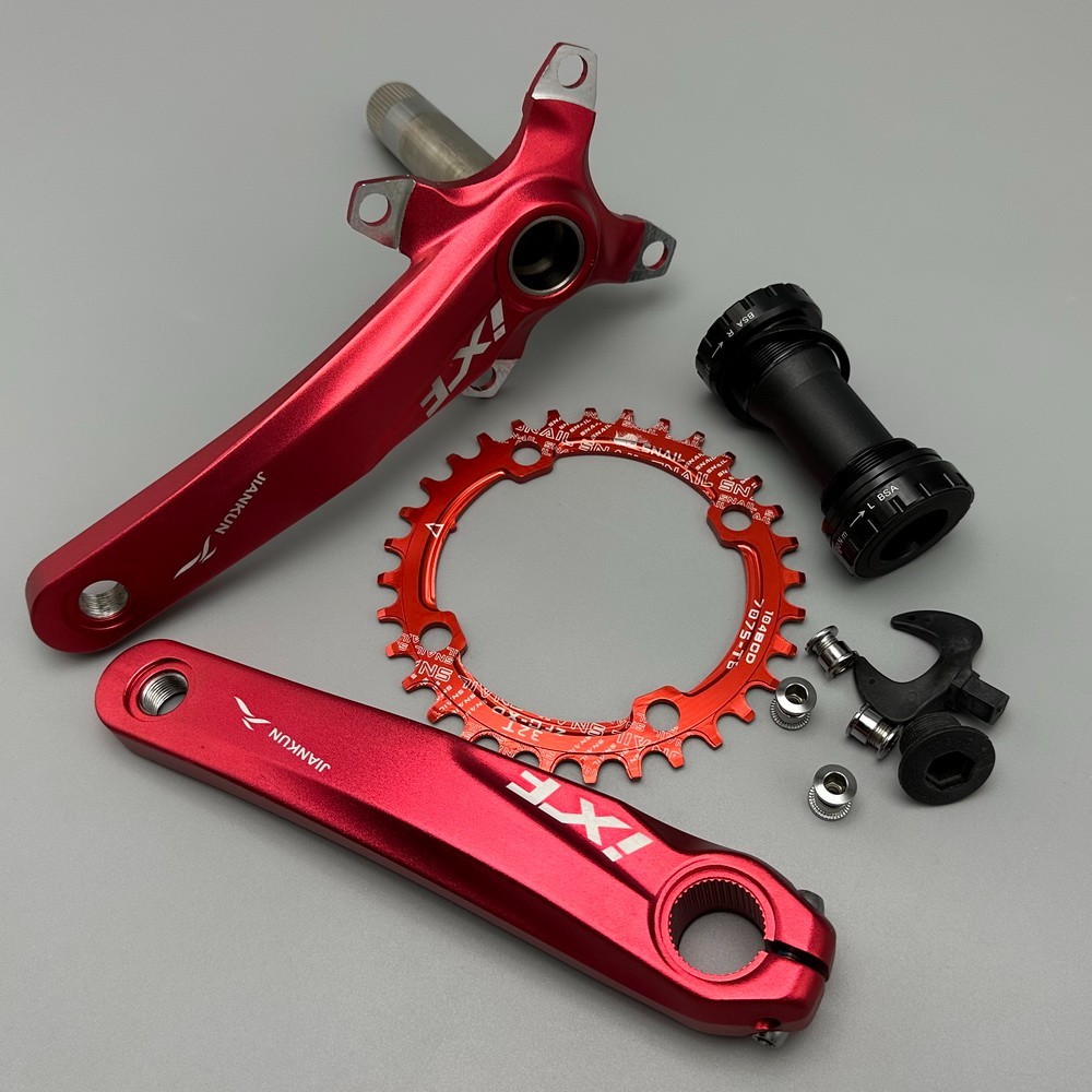 MTB Road Bike Crankset Crank arm 170mm w BB Narrow Wide Single Chainring 32T Red