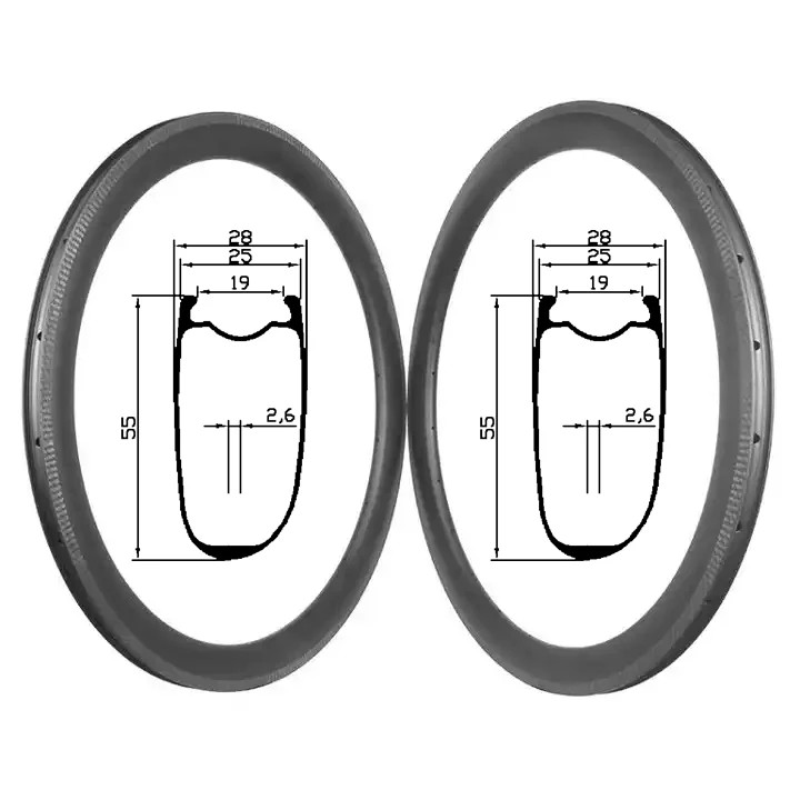 700C Carbon Rims 55mm Depth V/Disc Brake Road Bike Tubeless Rings UD/3K 2pcs
