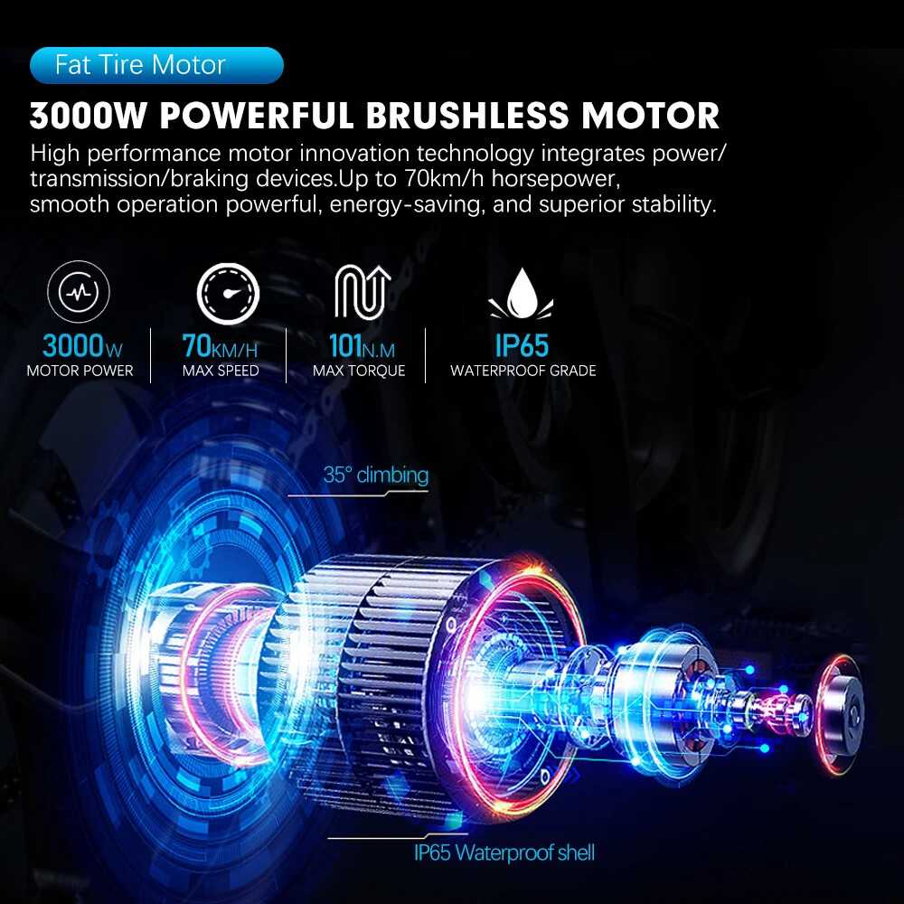72V 3000W Snow Electric Bicycle 20 24 26inch Fat Tire Brushless Rear Hub Motor