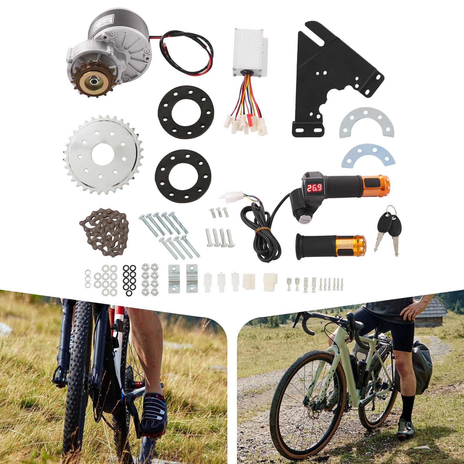 250W 24V Electric E-Bike Conversion Kit Brush Motor w/freewheel Motor Controller