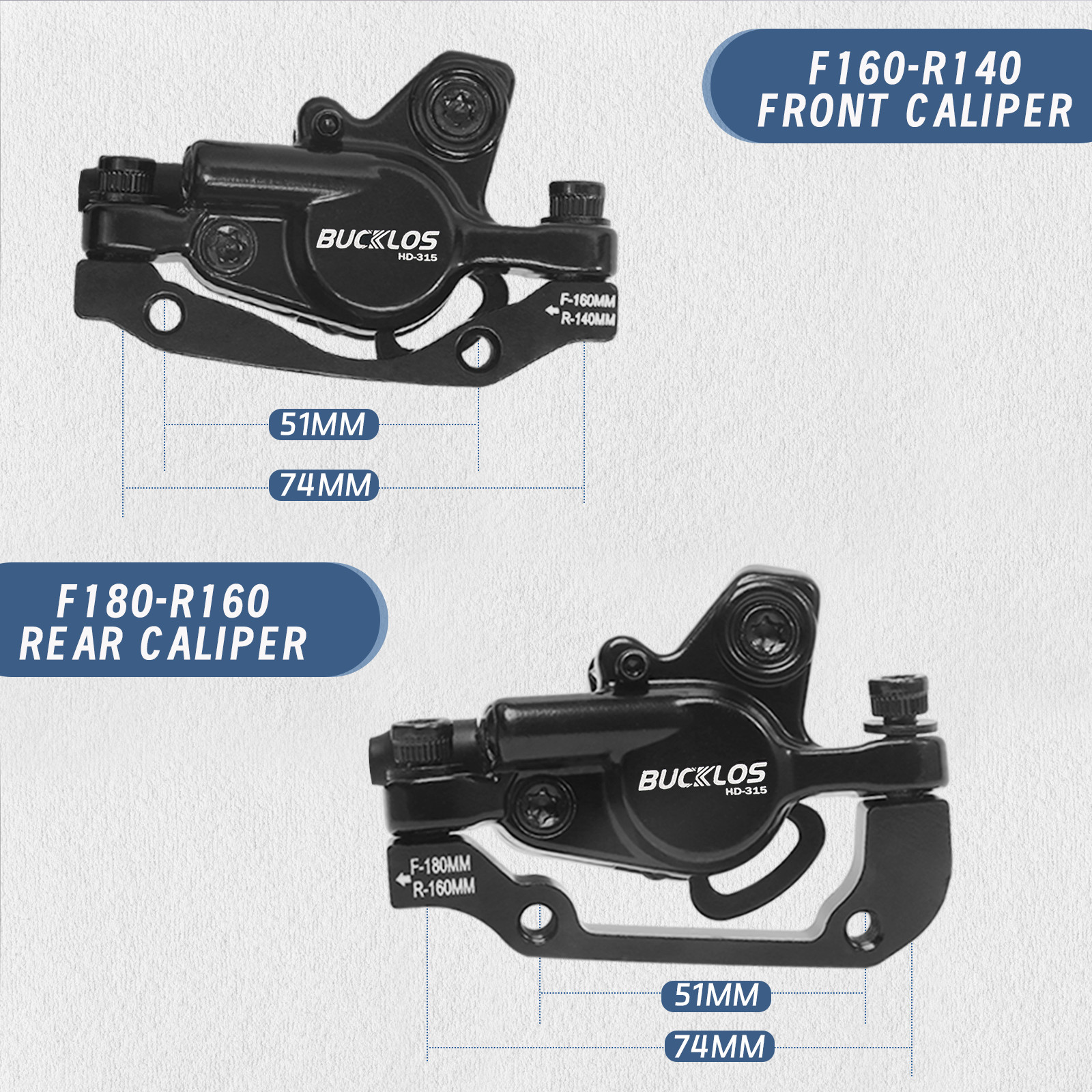 BUCKLOS HD-315 MTB Bike Hydraulic Disc Brake Set Left Front&Right Rear 2 Piston