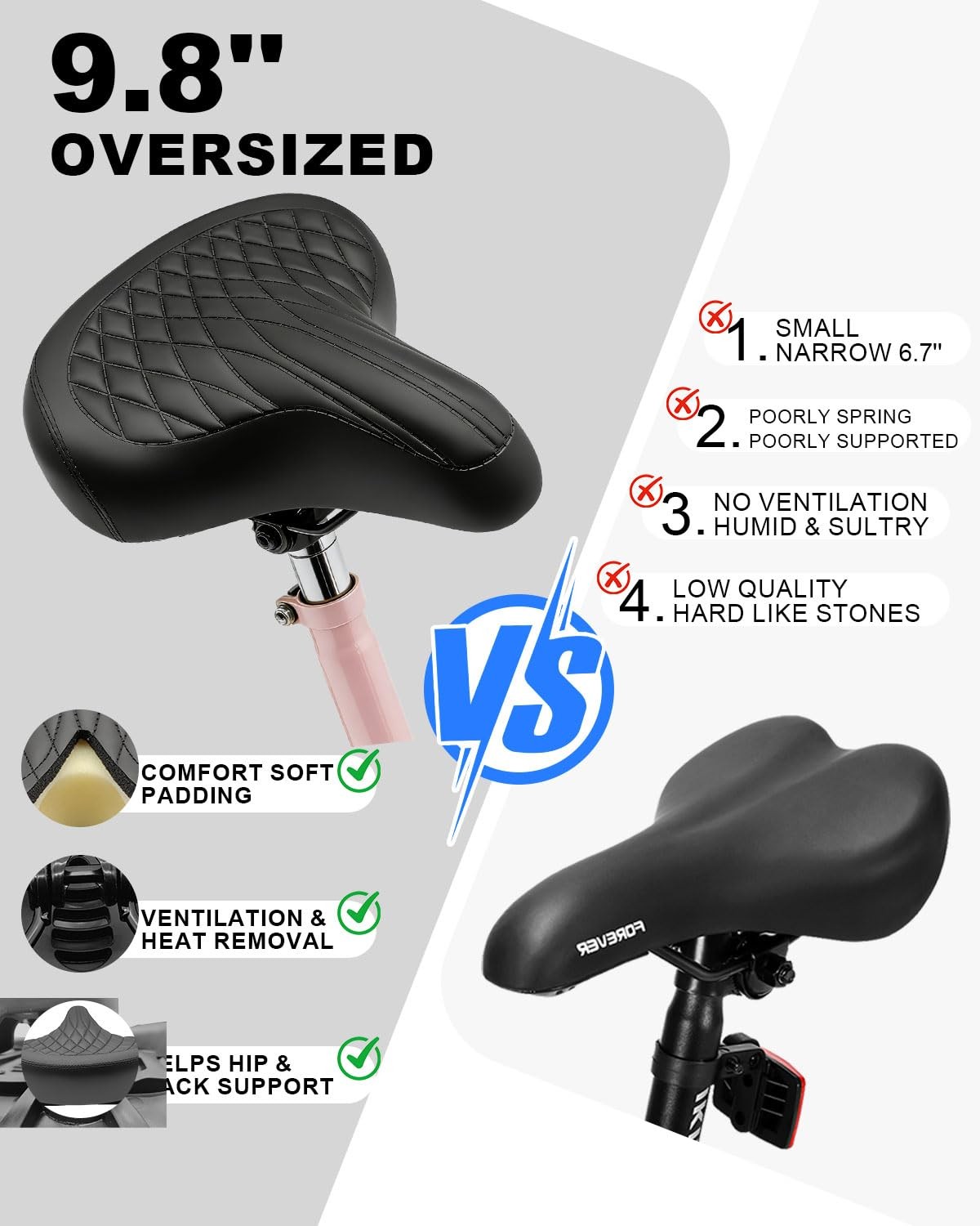 Oversized Wide Bike Seat for Men & Women, Comfort Soft Vintage Width: 9.8IN