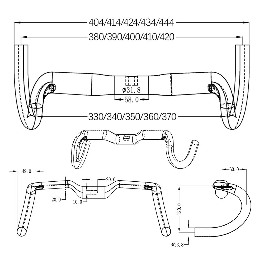 Full Carbon Bicycle Handlebar Rise Bar Racing Road Bike Drop Bar 31.8*380-420mm