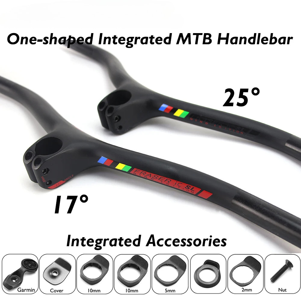 Carbon Fiber Mountain Bike Integrated Handlebar with Stem -8 -17 -25 Degree
