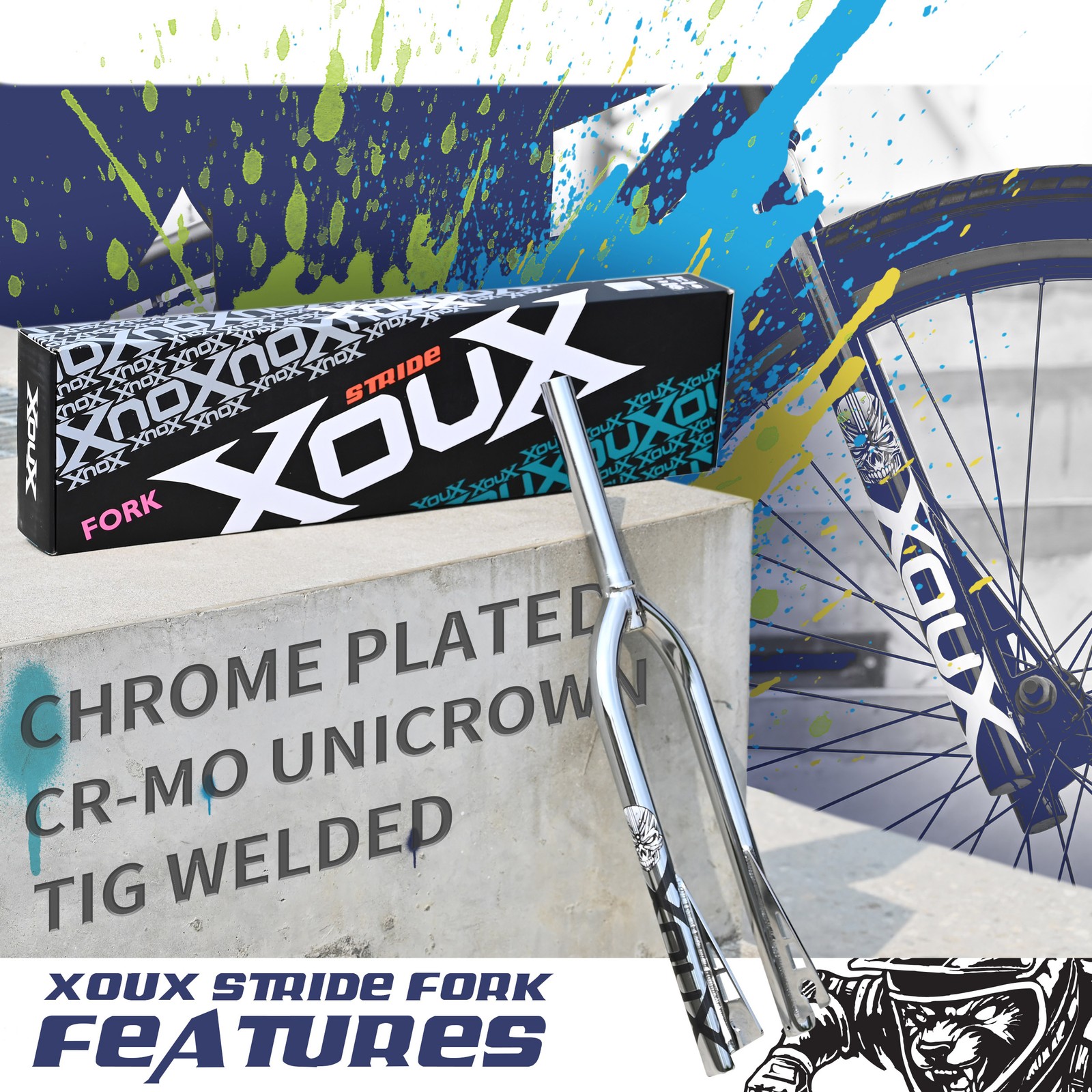 XOUX STRIDE 26 inch Threadless BMX Fork 1-1/8 inch , Silver