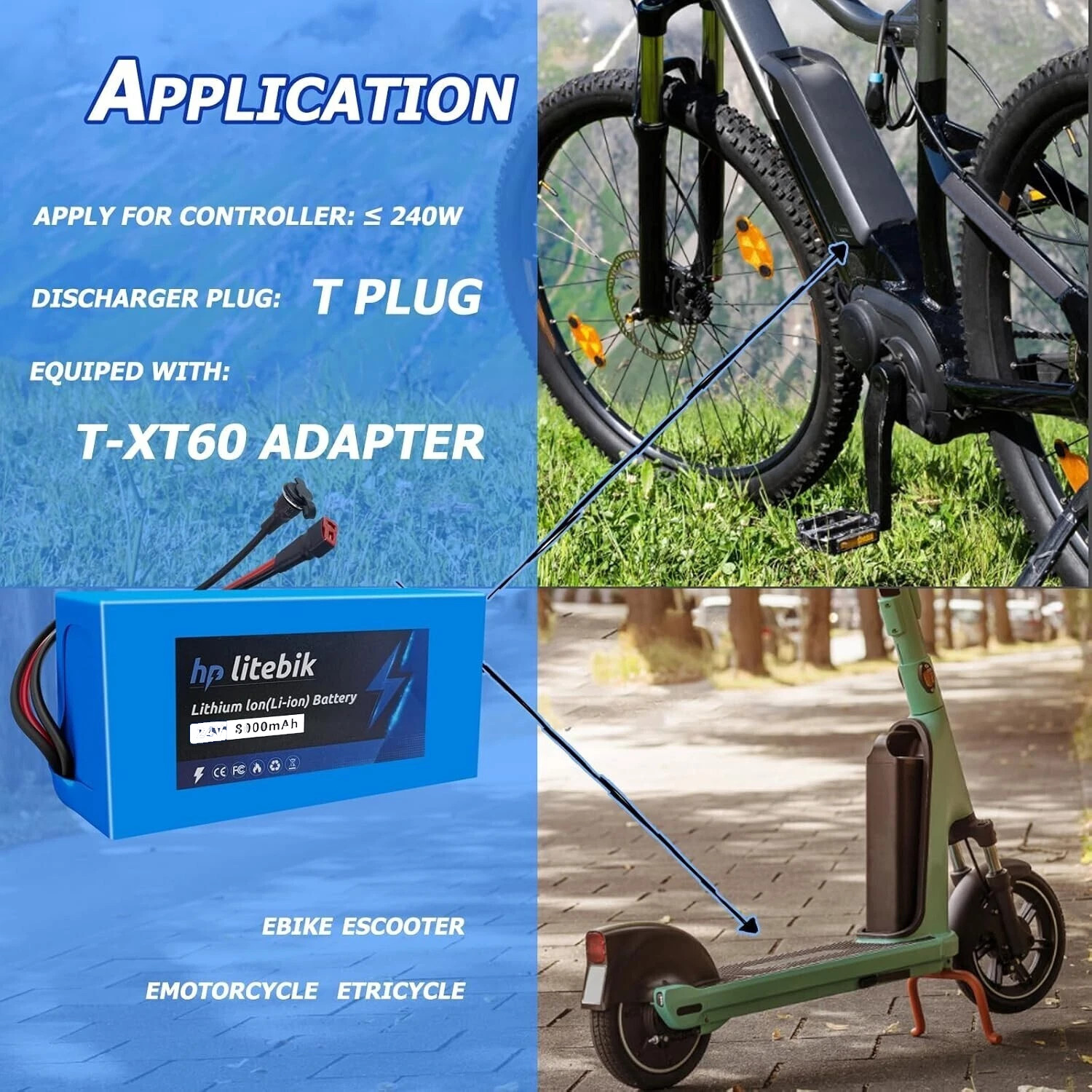 36V 10Ah/14Ah/20Ah Lithium battery 36 volt battery 100W-1000W Motors for eBike