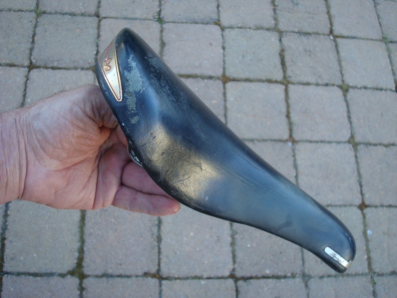Vintage Selle Italia Turbo Special Black Leather Cycling Saddle Seat Steel Rails
