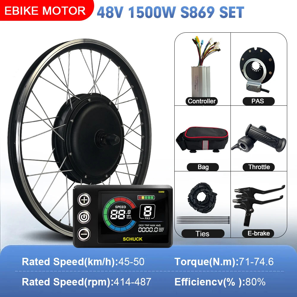 Mountain Electric Bike Conversion Kit 48V 1500W Brushless Front Hub Motor Wheel