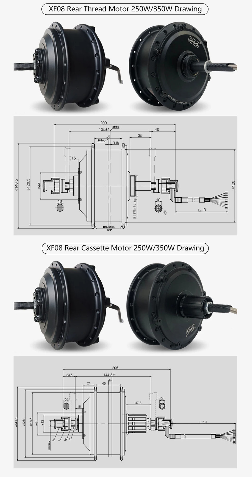 250W-500W Rear Freewheel / Cassette Electric Bike Brushless Gear Hub Motor