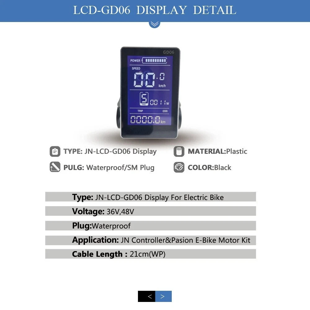 E-Bike JN GD06 LCD Display 36V/48V Bicycle Part Waterproof Plug/SM Plug