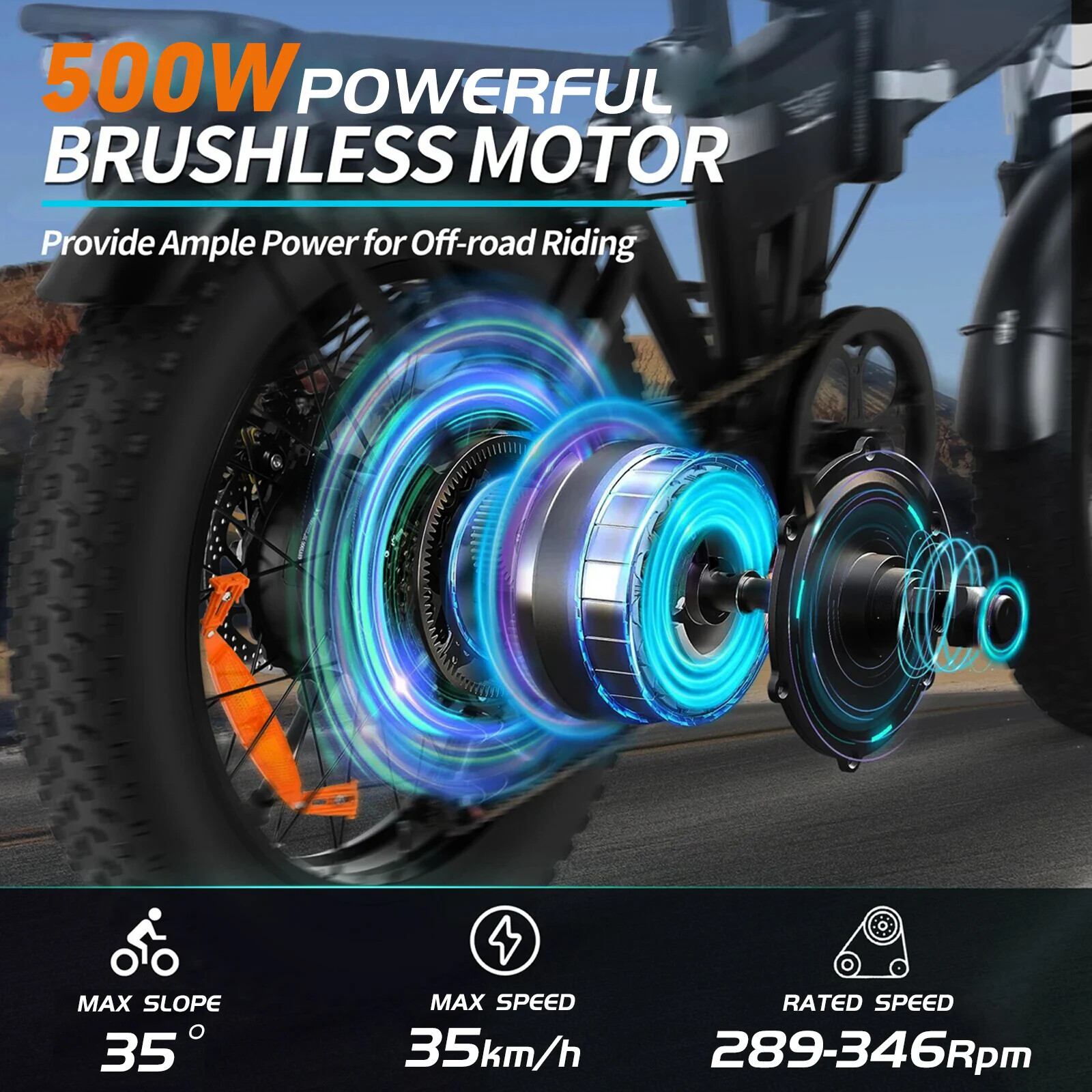 36V 48V 500W 20/24/26inch 4.0 Tyre E-bike Rear Rotate Brushless Hub Motor Wheel