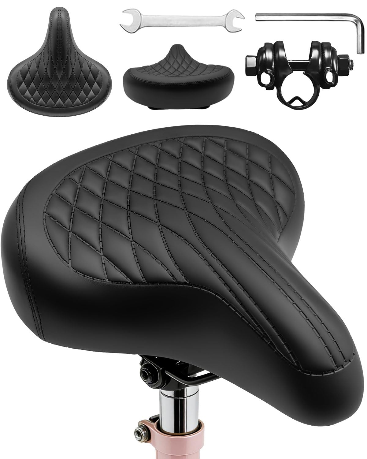 Oversized Wide Bike Seat for Men & Women, Comfort Soft Vintage Width: 9.8IN