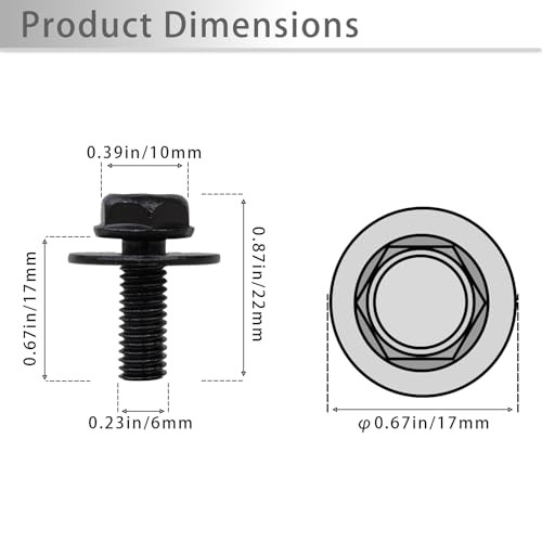 Car Bolts M6-1.0 Hex Head Body Bolts&Extruded U-Nuts Kits, Bumper 30 count