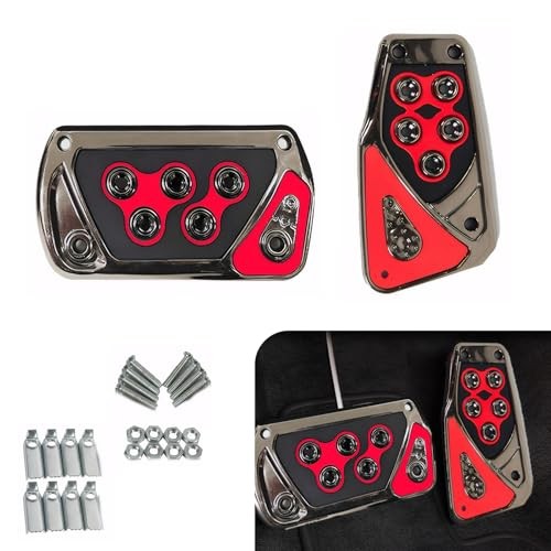 Automotive Foot Pedals, Non-Slip No Drilling Required Pedal Pads, 2 PCS Red